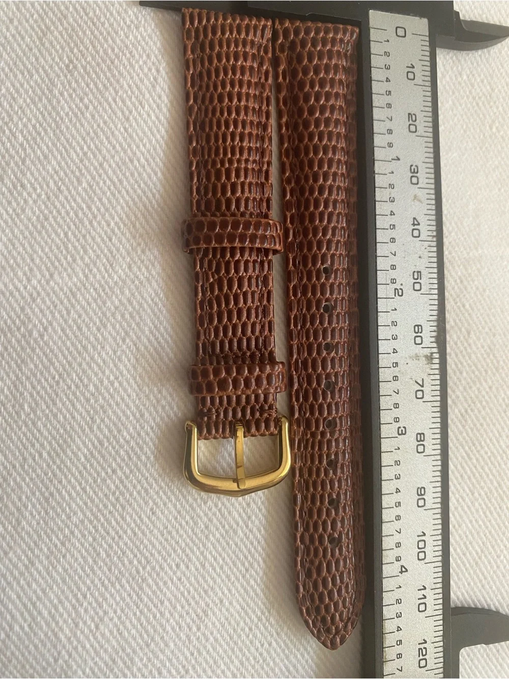 Brown 18mm Vintage Lizard-Cartier Leather Watch Strap with Gold plated Buckle